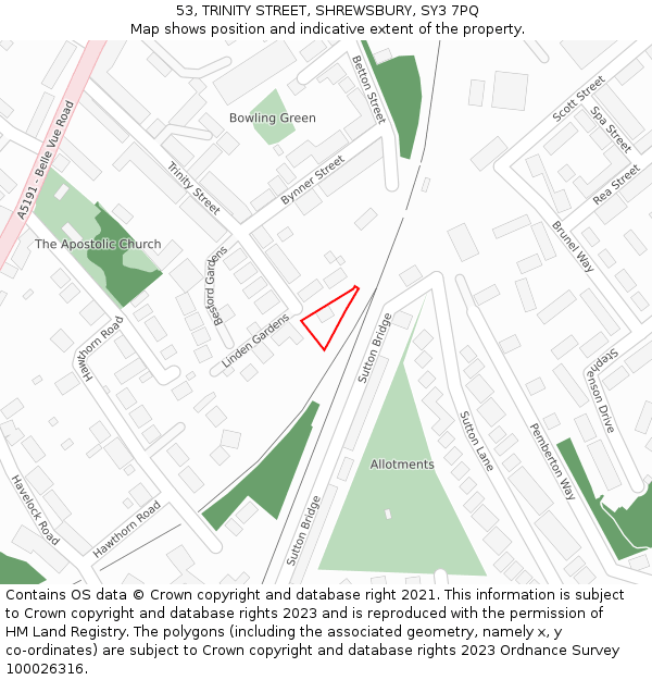 53, TRINITY STREET, SHREWSBURY, SY3 7PQ: Location map and indicative extent of plot