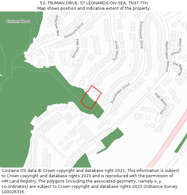 53, TRUMAN DRIVE, ST LEONARDS-ON-SEA, TN37 7TH: Location map and indicative extent of plot
