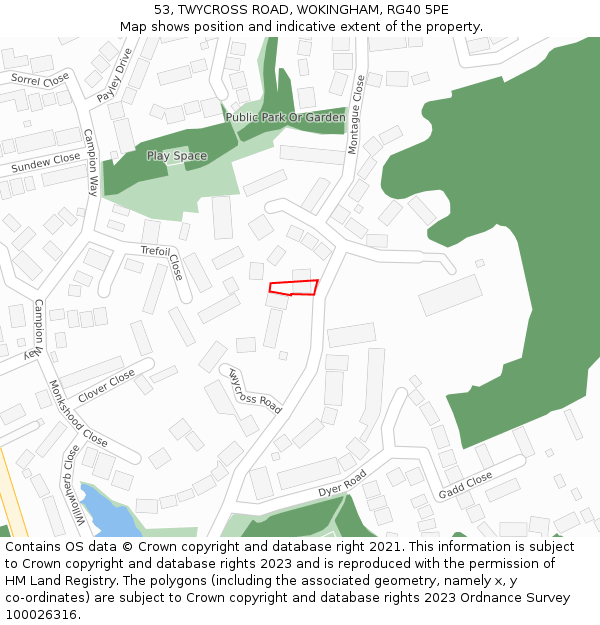 53, TWYCROSS ROAD, WOKINGHAM, RG40 5PE: Location map and indicative extent of plot