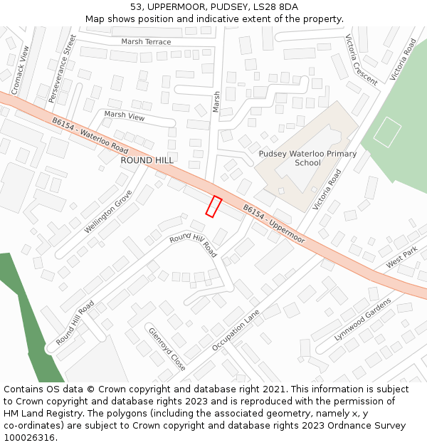 53, UPPERMOOR, PUDSEY, LS28 8DA: Location map and indicative extent of plot