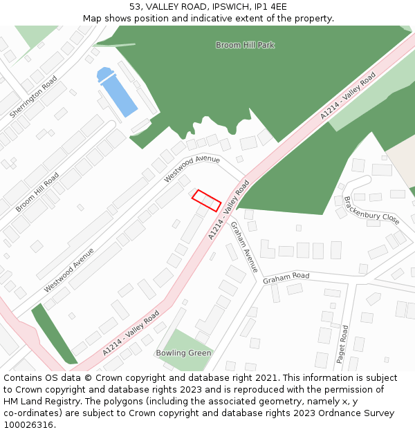 53, VALLEY ROAD, IPSWICH, IP1 4EE: Location map and indicative extent of plot