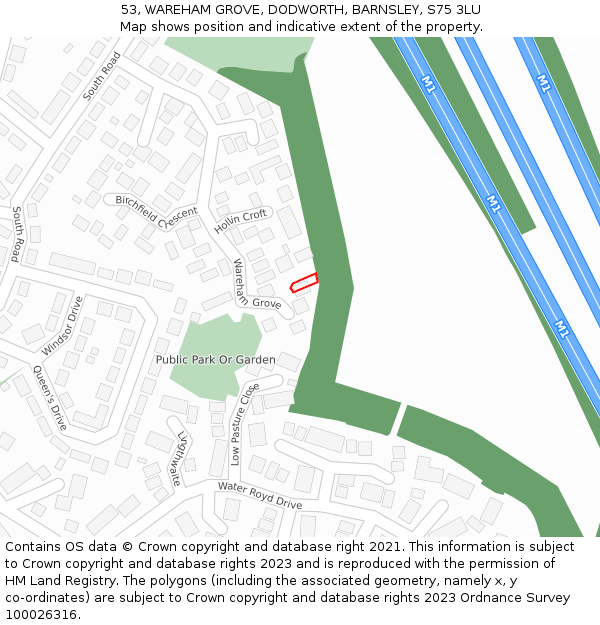 53, WAREHAM GROVE, DODWORTH, BARNSLEY, S75 3LU: Location map and indicative extent of plot
