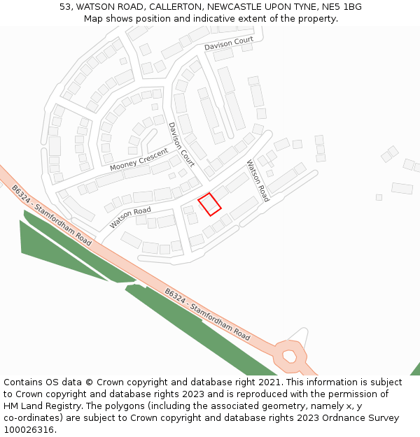 53, WATSON ROAD, CALLERTON, NEWCASTLE UPON TYNE, NE5 1BG: Location map and indicative extent of plot