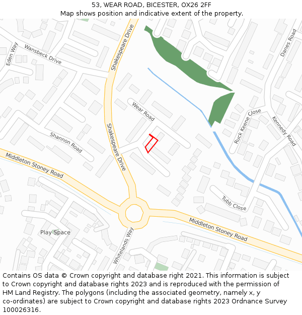 53, WEAR ROAD, BICESTER, OX26 2FF: Location map and indicative extent of plot