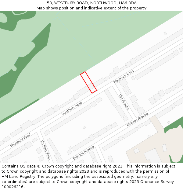 53, WESTBURY ROAD, NORTHWOOD, HA6 3DA: Location map and indicative extent of plot