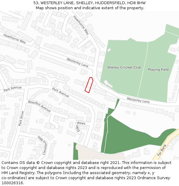 53, WESTERLEY LANE, SHELLEY, HUDDERSFIELD, HD8 8HW: Location map and indicative extent of plot