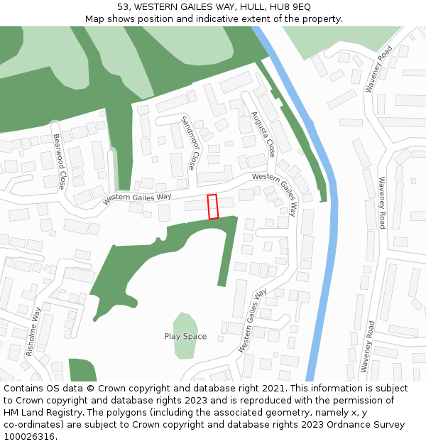 53, WESTERN GAILES WAY, HULL, HU8 9EQ: Location map and indicative extent of plot