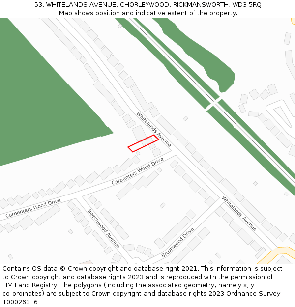 53, WHITELANDS AVENUE, CHORLEYWOOD, RICKMANSWORTH, WD3 5RQ: Location map and indicative extent of plot
