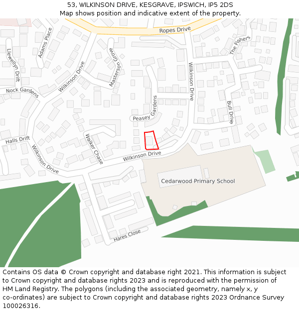 53, WILKINSON DRIVE, KESGRAVE, IPSWICH, IP5 2DS: Location map and indicative extent of plot