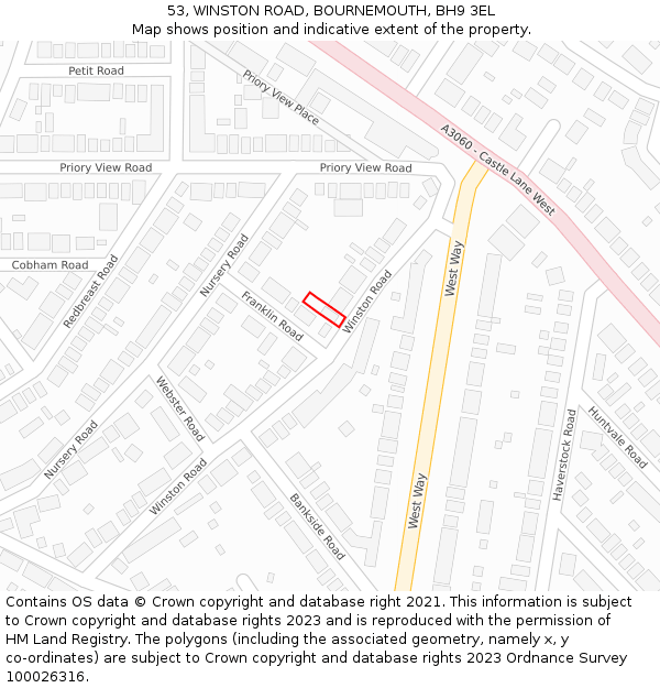 53, WINSTON ROAD, BOURNEMOUTH, BH9 3EL: Location map and indicative extent of plot
