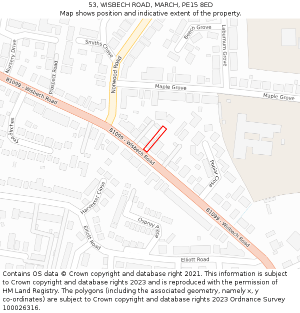 53, WISBECH ROAD, MARCH, PE15 8ED: Location map and indicative extent of plot