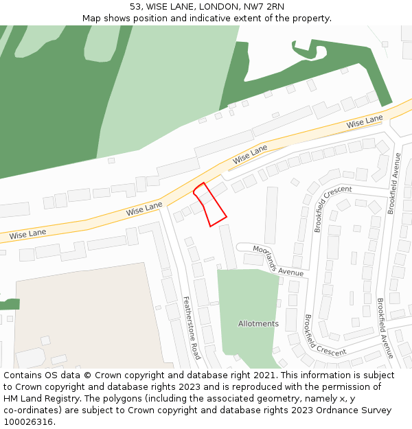 53, WISE LANE, LONDON, NW7 2RN: Location map and indicative extent of plot