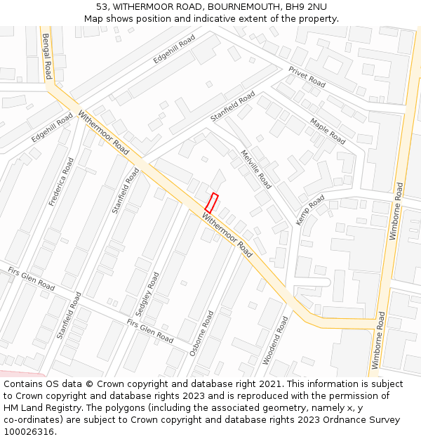 53, WITHERMOOR ROAD, BOURNEMOUTH, BH9 2NU: Location map and indicative extent of plot