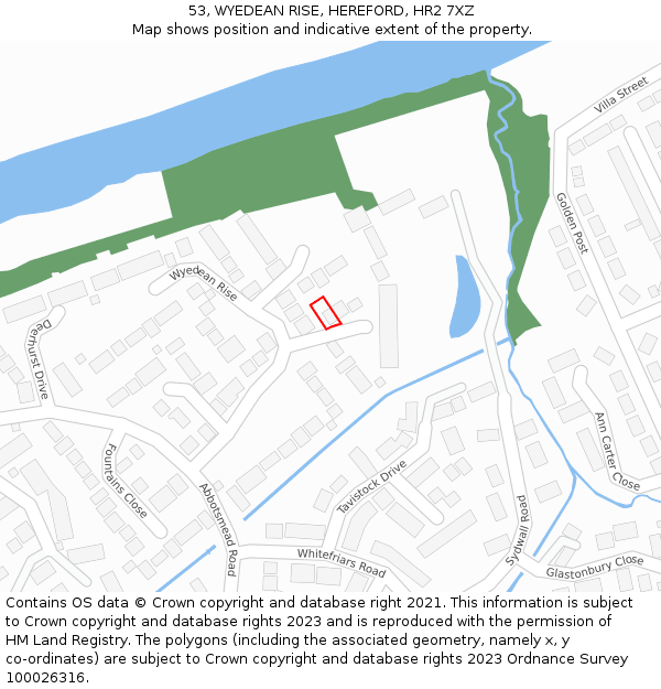 53, WYEDEAN RISE, HEREFORD, HR2 7XZ: Location map and indicative extent of plot