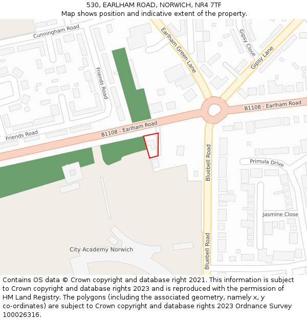 530, EARLHAM ROAD, NORWICH, NR4 7TF: Location map and indicative extent of plot