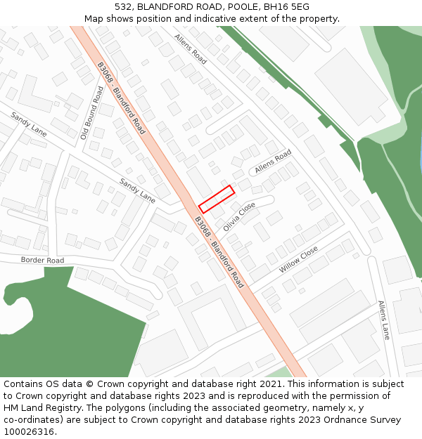 532, BLANDFORD ROAD, POOLE, BH16 5EG: Location map and indicative extent of plot