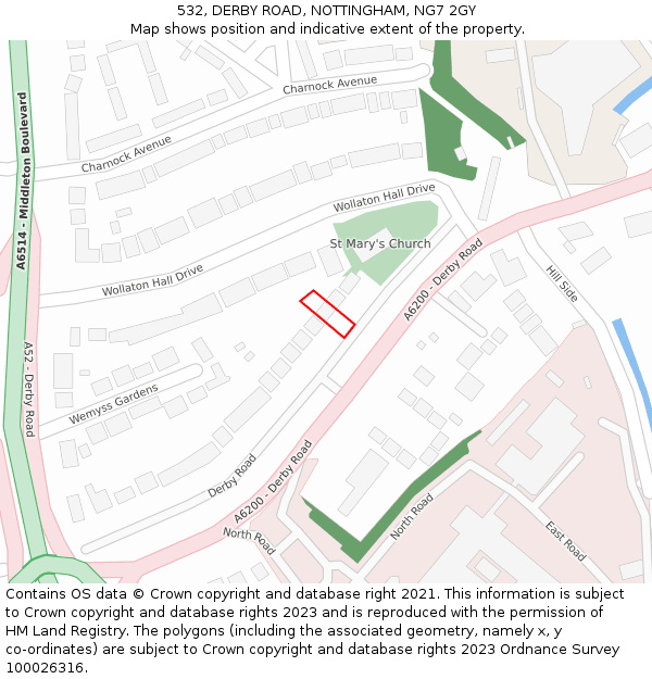 532, DERBY ROAD, NOTTINGHAM, NG7 2GY: Location map and indicative extent of plot