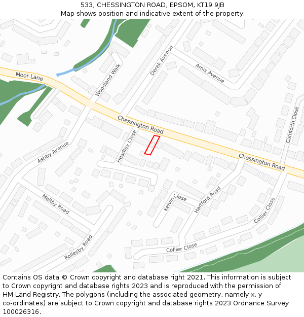 533, CHESSINGTON ROAD, EPSOM, KT19 9JB: Location map and indicative extent of plot