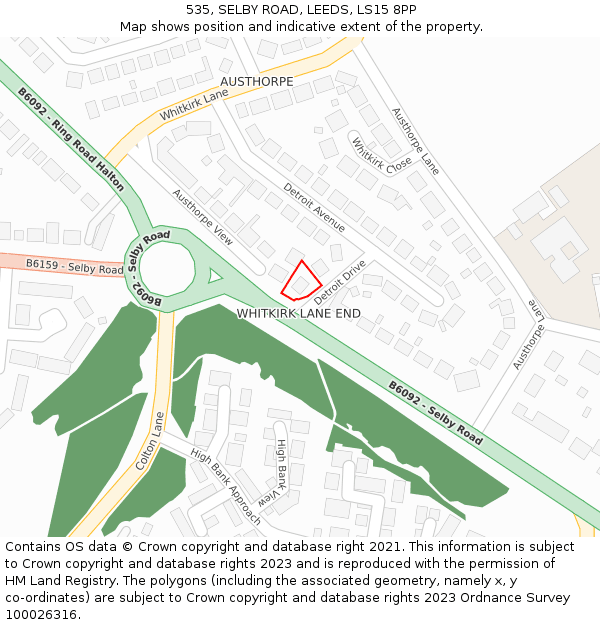535, SELBY ROAD, LEEDS, LS15 8PP: Location map and indicative extent of plot