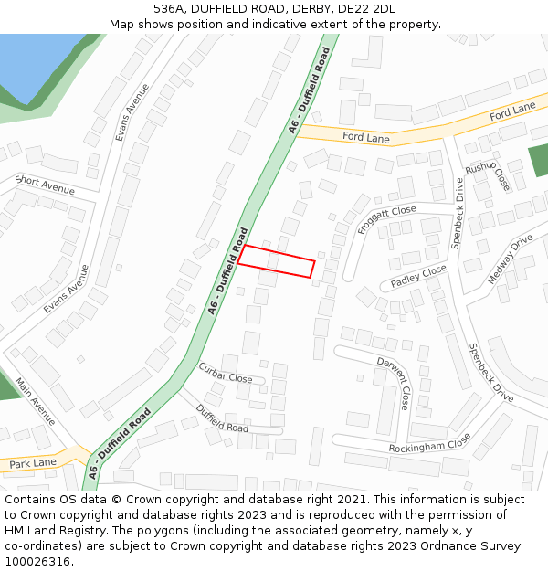 536A, DUFFIELD ROAD, DERBY, DE22 2DL: Location map and indicative extent of plot