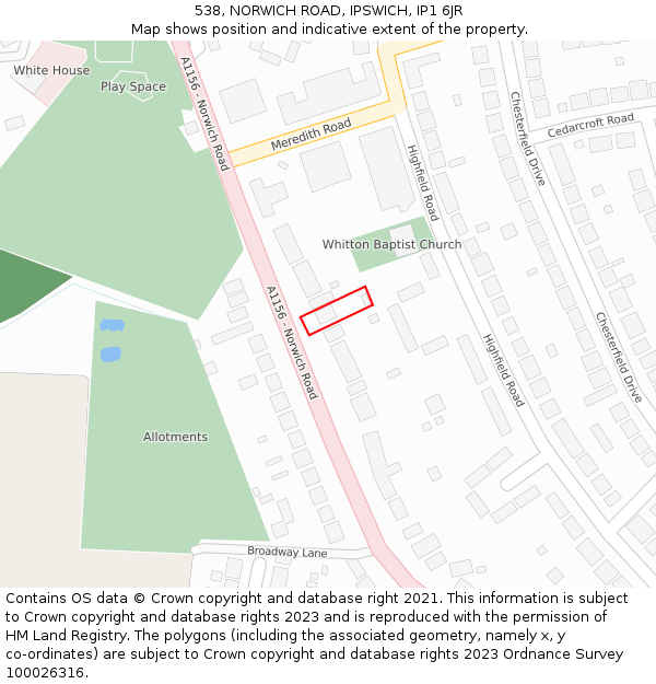 538, NORWICH ROAD, IPSWICH, IP1 6JR: Location map and indicative extent of plot