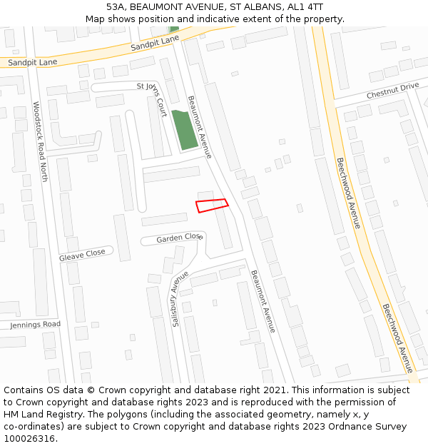 53A, BEAUMONT AVENUE, ST ALBANS, AL1 4TT: Location map and indicative extent of plot
