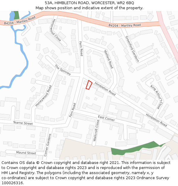 53A, HIMBLETON ROAD, WORCESTER, WR2 6BQ: Location map and indicative extent of plot