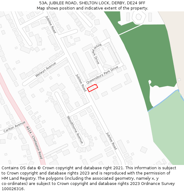 53A, JUBILEE ROAD, SHELTON LOCK, DERBY, DE24 9FF: Location map and indicative extent of plot