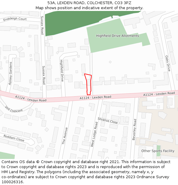 53A, LEXDEN ROAD, COLCHESTER, CO3 3PZ: Location map and indicative extent of plot