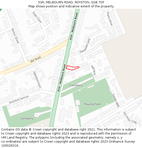 53A, MELBOURN ROAD, ROYSTON, SG8 7DF: Location map and indicative extent of plot