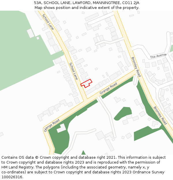 53A, SCHOOL LANE, LAWFORD, MANNINGTREE, CO11 2JA: Location map and indicative extent of plot