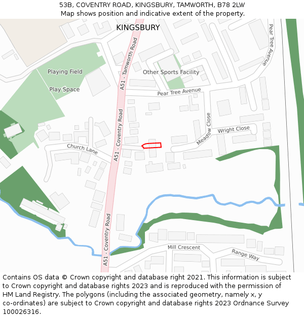 53B, COVENTRY ROAD, KINGSBURY, TAMWORTH, B78 2LW: Location map and indicative extent of plot