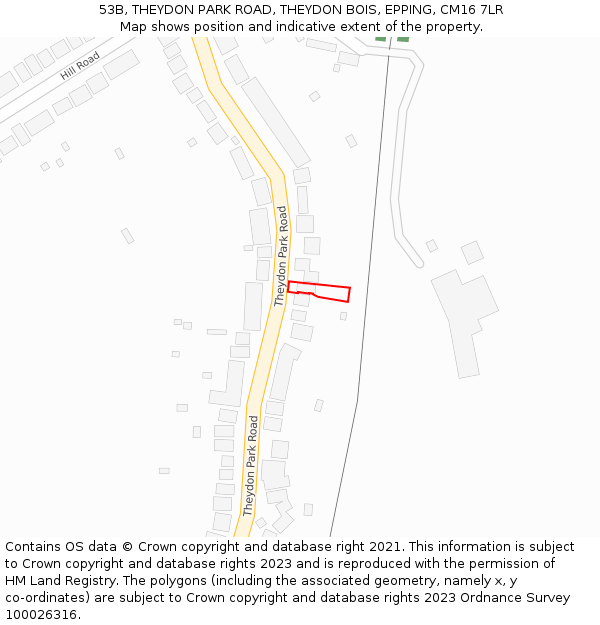 53B, THEYDON PARK ROAD, THEYDON BOIS, EPPING, CM16 7LR: Location map and indicative extent of plot