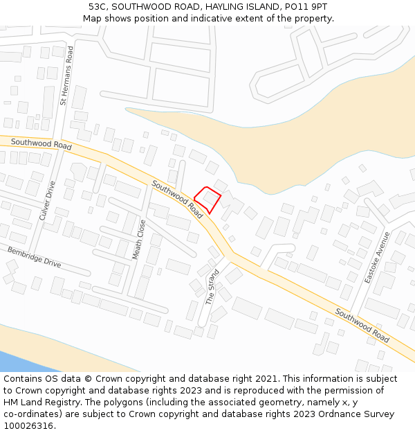 53C, SOUTHWOOD ROAD, HAYLING ISLAND, PO11 9PT: Location map and indicative extent of plot