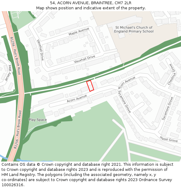 54, ACORN AVENUE, BRAINTREE, CM7 2LR: Location map and indicative extent of plot