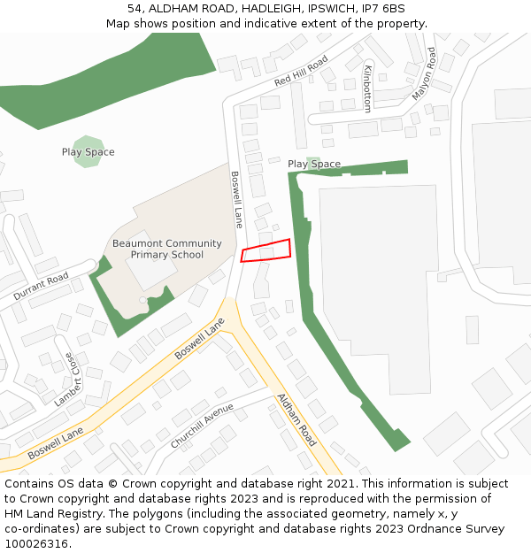 54, ALDHAM ROAD, HADLEIGH, IPSWICH, IP7 6BS: Location map and indicative extent of plot