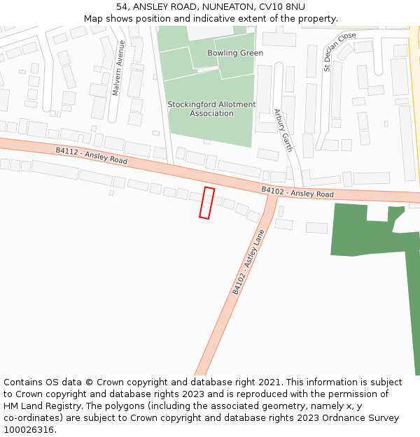 54, ANSLEY ROAD, NUNEATON, CV10 8NU: Location map and indicative extent of plot