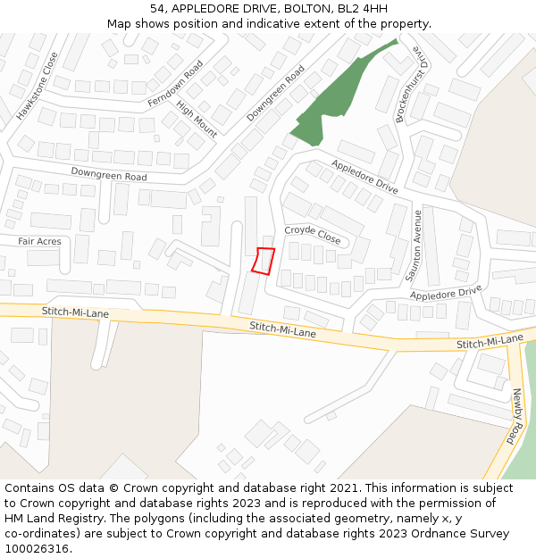 54, APPLEDORE DRIVE, BOLTON, BL2 4HH: Location map and indicative extent of plot