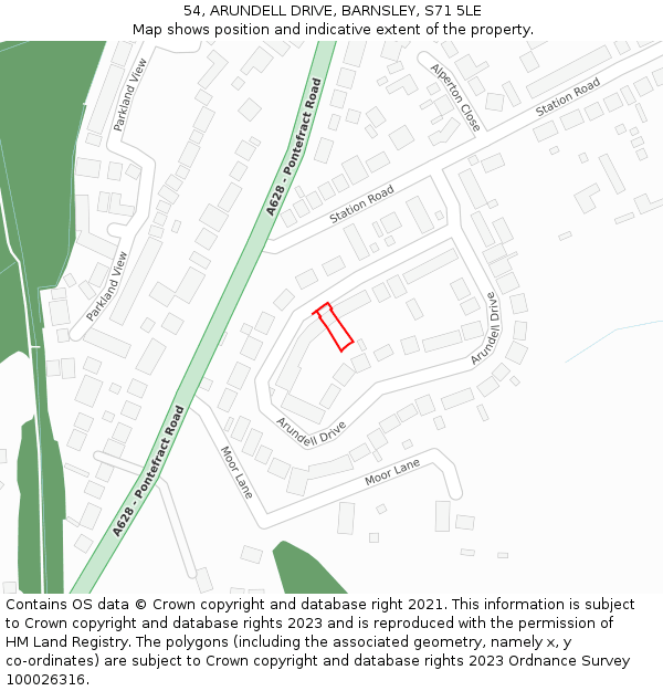 54, ARUNDELL DRIVE, BARNSLEY, S71 5LE: Location map and indicative extent of plot