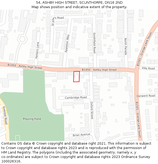 54, ASHBY HIGH STREET, SCUNTHORPE, DN16 2ND: Location map and indicative extent of plot