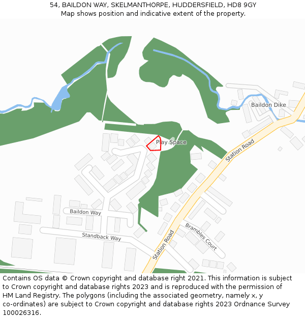 54, BAILDON WAY, SKELMANTHORPE, HUDDERSFIELD, HD8 9GY: Location map and indicative extent of plot