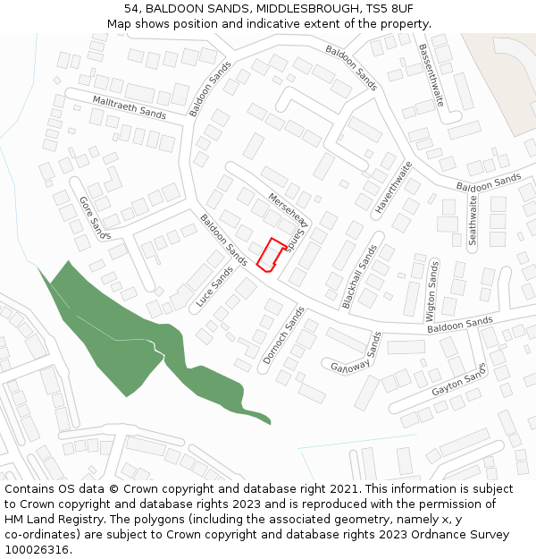 54, BALDOON SANDS, MIDDLESBROUGH, TS5 8UF: Location map and indicative extent of plot
