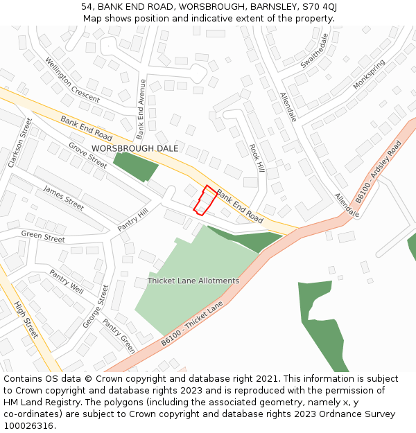 54, BANK END ROAD, WORSBROUGH, BARNSLEY, S70 4QJ: Location map and indicative extent of plot