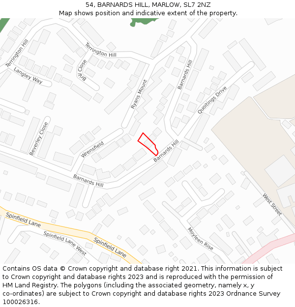 54, BARNARDS HILL, MARLOW, SL7 2NZ: Location map and indicative extent of plot