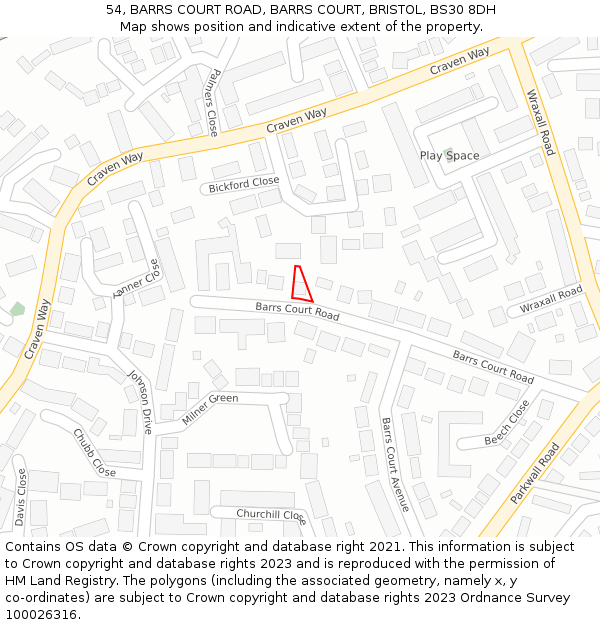 54, BARRS COURT ROAD, BARRS COURT, BRISTOL, BS30 8DH: Location map and indicative extent of plot