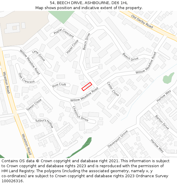 54, BEECH DRIVE, ASHBOURNE, DE6 1HL: Location map and indicative extent of plot