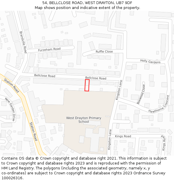 54, BELLCLOSE ROAD, WEST DRAYTON, UB7 9DF: Location map and indicative extent of plot