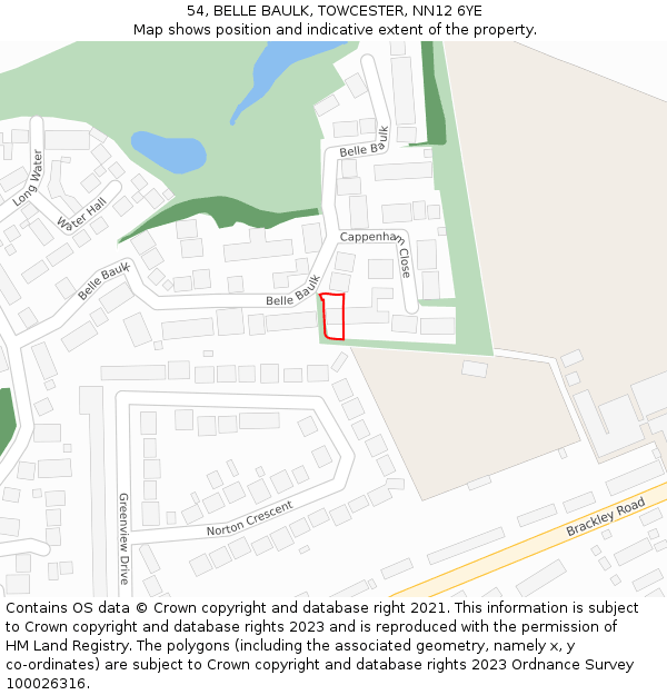 54, BELLE BAULK, TOWCESTER, NN12 6YE: Location map and indicative extent of plot