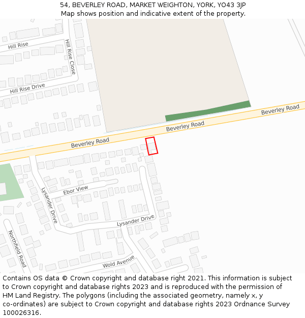54, BEVERLEY ROAD, MARKET WEIGHTON, YORK, YO43 3JP: Location map and indicative extent of plot