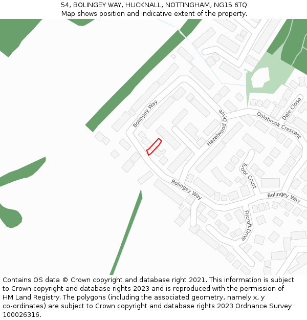 54, BOLINGEY WAY, HUCKNALL, NOTTINGHAM, NG15 6TQ: Location map and indicative extent of plot